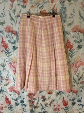 Vintage Pink and Cream Plaid Midi Skirt